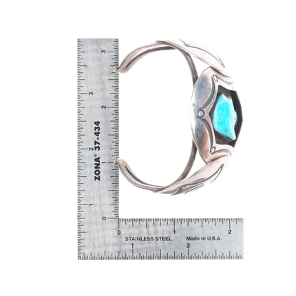 7" Aaron Chischiligi Navajo deep stamped sterling silver turquoise cuff bracelet