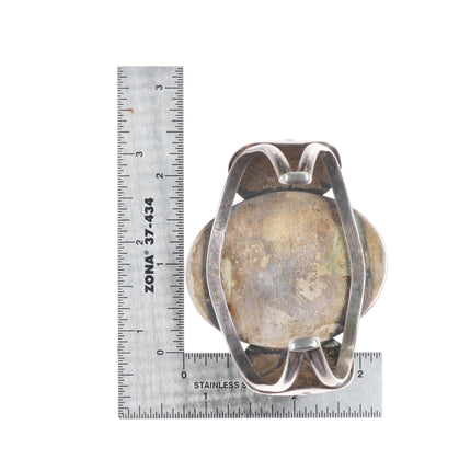 7" Aaron Chischiligi Navajo deep stamped sterling silver turquoise cuff bracelet