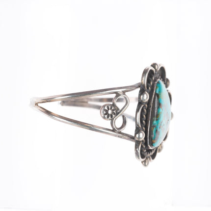 6" Vintage Navajo sterling silver nice turquoise rope bezel cuff bracelet