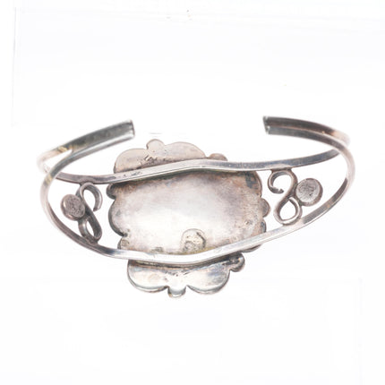 6" Vintage Navajo sterling silver nice turquoise rope bezel cuff bracelet