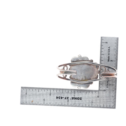 6" Vintage Navajo sterling silver nice turquoise rope bezel cuff bracelet