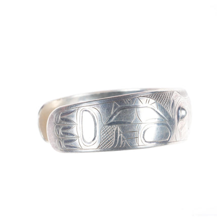 6.75" Gene Chilton Tlingit Sterling silver Raven carved cuff bracelet
