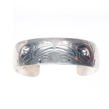 6.75" Gene Chilton Tlingit Sterling silver Raven carved cuff bracelet