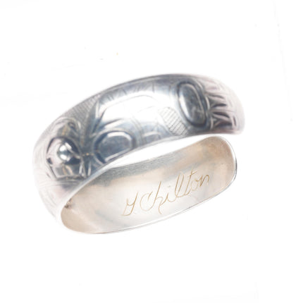 6.75" Gene Chilton Tlingit Sterling silver Raven carved cuff bracelet