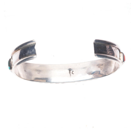 6.6" Vintage southwestern sterling silver multi-stone inlay cuff bracelet