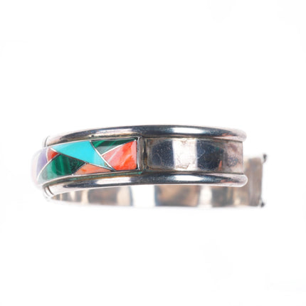 6.6" Vintage southwestern sterling silver multi-stone inlay cuff bracelet