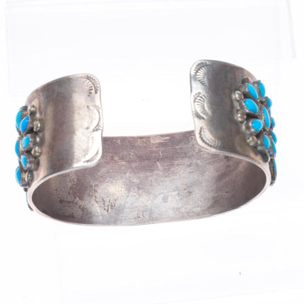 6.75" Vintage Zuni sterling silver natural turquoise cluster cuff bracelet