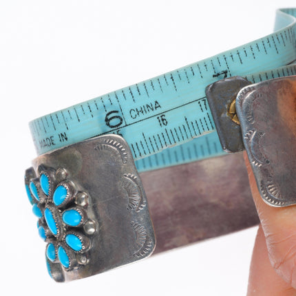 6.75" Vintage Zuni sterling silver natural turquoise cluster cuff bracelet