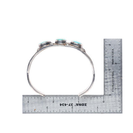 7.2" 30's-40's Vintage Navajo sterling silver 3 stone turquoise cuff bracelet