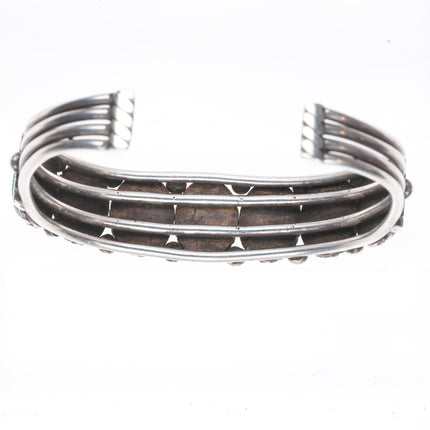6.75" 30's-40's Navajo ingot/sterling silver turquoise row cuff bracelet