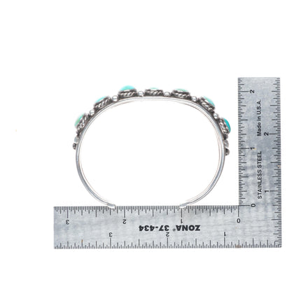 6.75" 30's-40's Navajo ingot/sterling silver turquoise row cuff bracelet