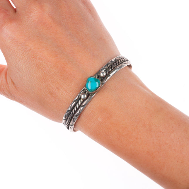 6.5" c1950's vintage Navajo sterling silver Blue Gem turquoise cuff bracelet