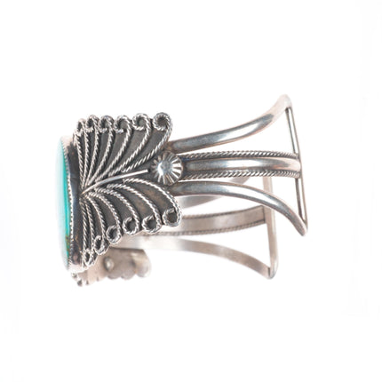 6.5" vintage Navajo sterling silver nice turquoise cuff bracelet twisted wire