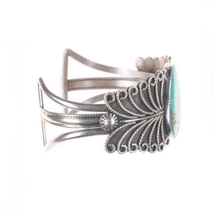 6.5" vintage Navajo sterling silver nice turquoise cuff bracelet twisted wire