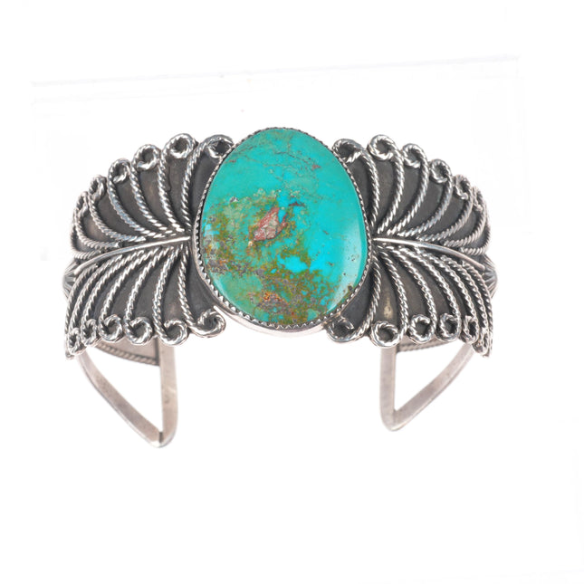 6.5" vintage Navajo sterling silver nice turquoise cuff bracelet twisted wire