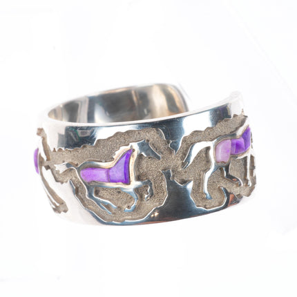 6.3" Ben Nighthorse Campbell Cheyenne sterling silver horses inlay cuff bracelet