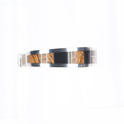 6.25" Donald Douglas Navajo sterling silver black jade, tigers eye cuff bracelet