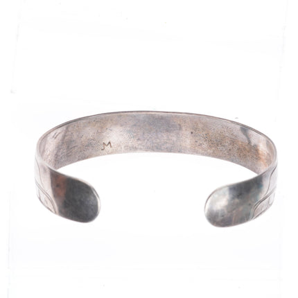 7" JM Vintage Northwest Coast Haida/Tlingit carved sterling silver cuff bracelet