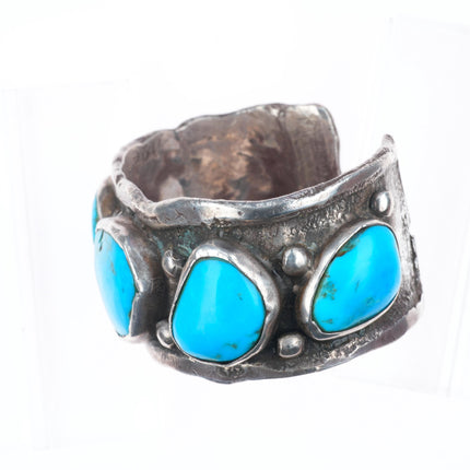 7" Chief Shatka Bear-Step vintage sterling silver turquoise row cuff bracelet