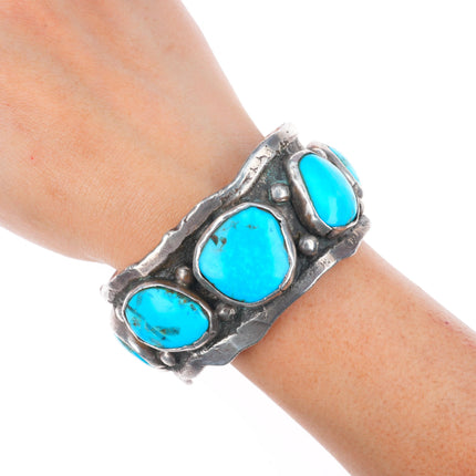 7" Chief Shatka Bear-Step vintage sterling silver turquoise row cuff bracelet
