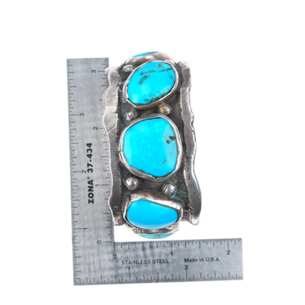 7" Chief Shatka Bear-Step vintage sterling silver turquoise row cuff bracelet