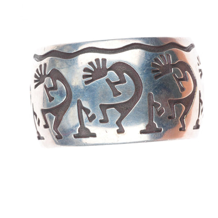 6.3" vintage Navajo sterling silver Kokopelli wide domed cuff bracelet