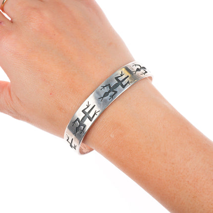 7" vintage Hopi Overlay Lizards cuff bracelet sterling silver
