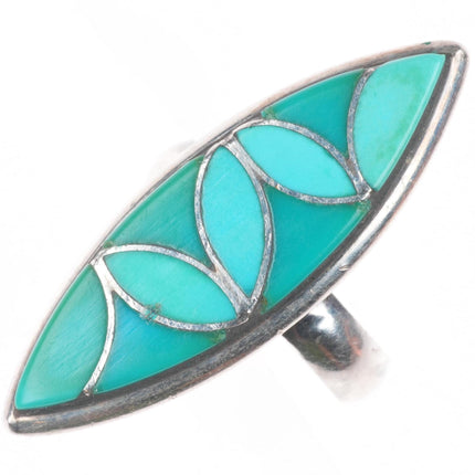 sz7.5 Frank Vacit Zuni sterling silver turquoise inlay long ring
