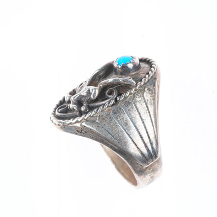 sz12 BJ Vintage Navajo sterling silver turquoise eagle men's ring