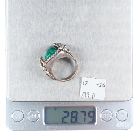 sz9 big vintage Navajo sterling silver malachite men's ring