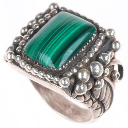 sz9 big vintage Navajo sterling silver malachite men's ring