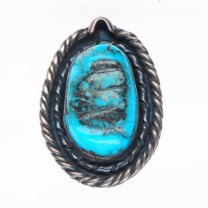 sz11 vintage Navajo carved turquoise sterling silver ring with nice matrix