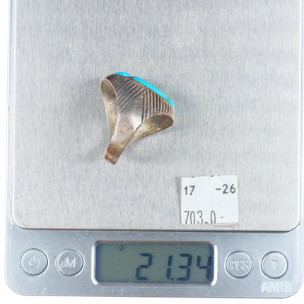 sz12 vintage Zuni sterling silver turquoise cobblestone inlay men's ring