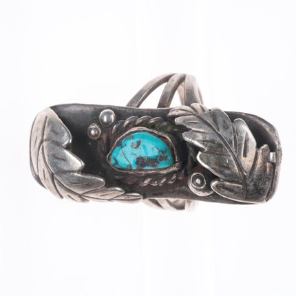 sz8 Vintage Navajo sterling silver turquoise feather edge long ring