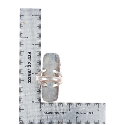 sz8 Vintage Navajo sterling silver turquoise feather edge long ring