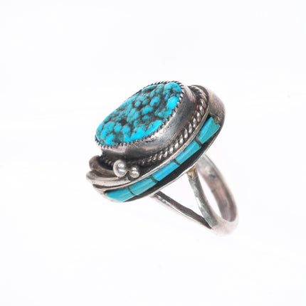 sz5 Les Baker Southwestern sterling silver turquoise side inlaid ring