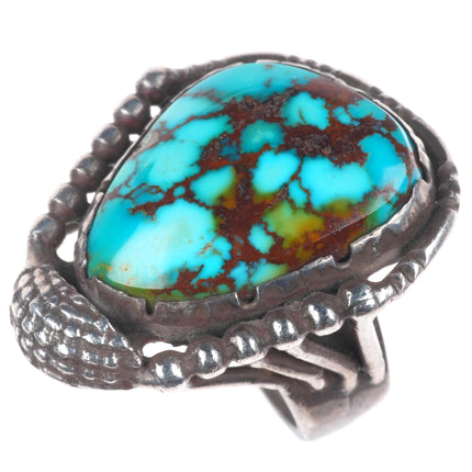 sz5.5 vintage southwestern brutalist high grade turquoise sterling silver ring
