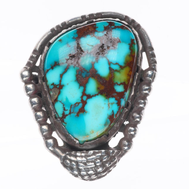 sz5.5 vintage southwestern brutalist high grade turquoise sterling silver ring