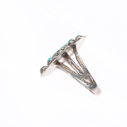 sz9 c1940's vintage Zuni sterling silver turquoise satellite cluster ring