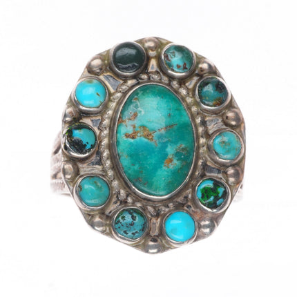 sz9 c1940's vintage Zuni sterling silver turquoise satellite cluster ring