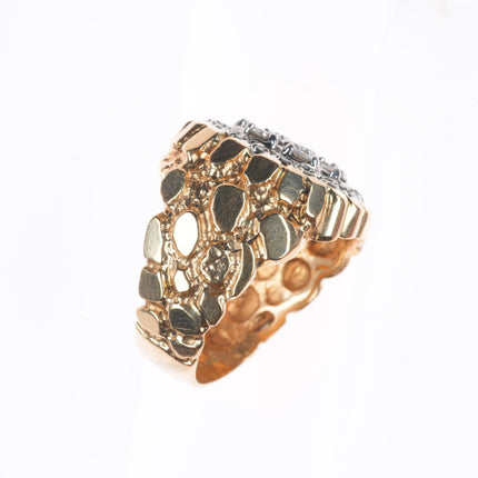 sz11 14k gold natural diamond vintage nugget men's ring