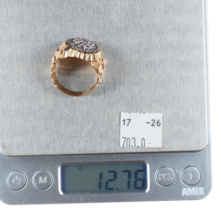 sz11 14k gold natural diamond vintage nugget men's ring