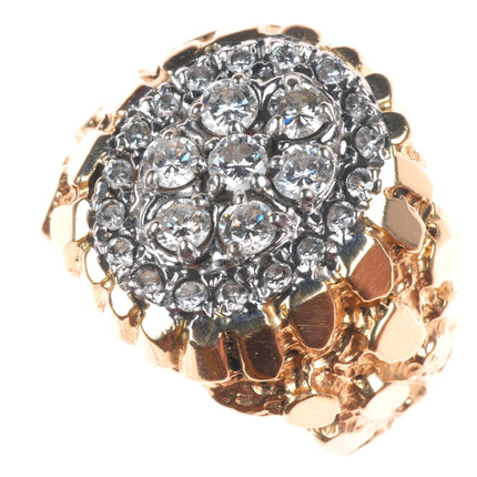sz11 14k gold natural diamond vintage nugget men's ring