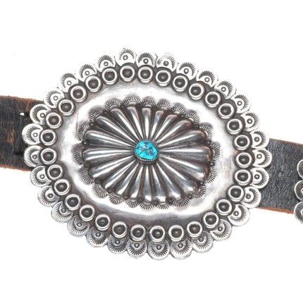 Heavy vintage Navajo deep stamped/repousse sterling silver turquoise concho belt
