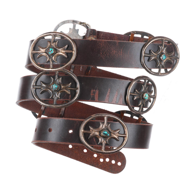 vintage Navajo cast sterling silver concho belt with nice turquoise