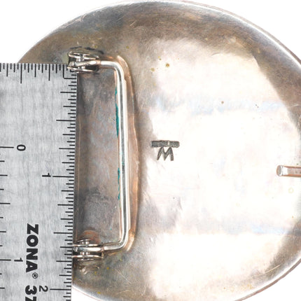 Henry Morgan Navajo deep stamped sterling silver belt buckle with nice turquoise
