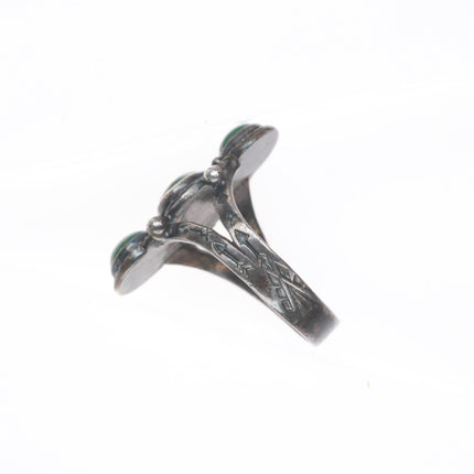 sz8 c1930's Cerrillos greasy green turquoise Fred Harvey sterling silver ring
