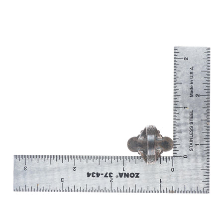 sz8 c1930's Cerrillos greasy green turquoise Fred Harvey sterling silver ring