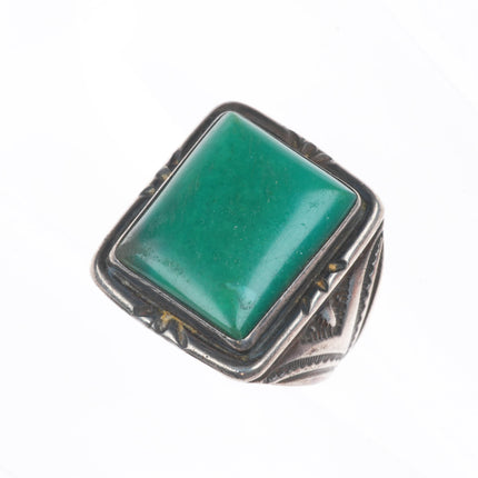 sz12.75 c1940's Navajo sterling silver green turquoise stamped men's ring