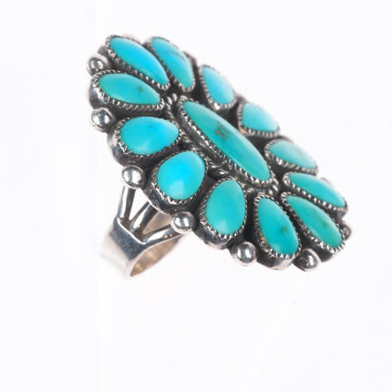 sz8.5 Lorraine Waatsa Zuni large natural turquoise sterling silver cluster ring